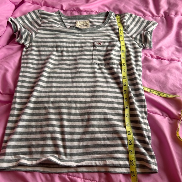 Y2K Hollister Womens Grey White Striped Pocket T-Shirt Short Sleeve XS - Picture 7 of 7